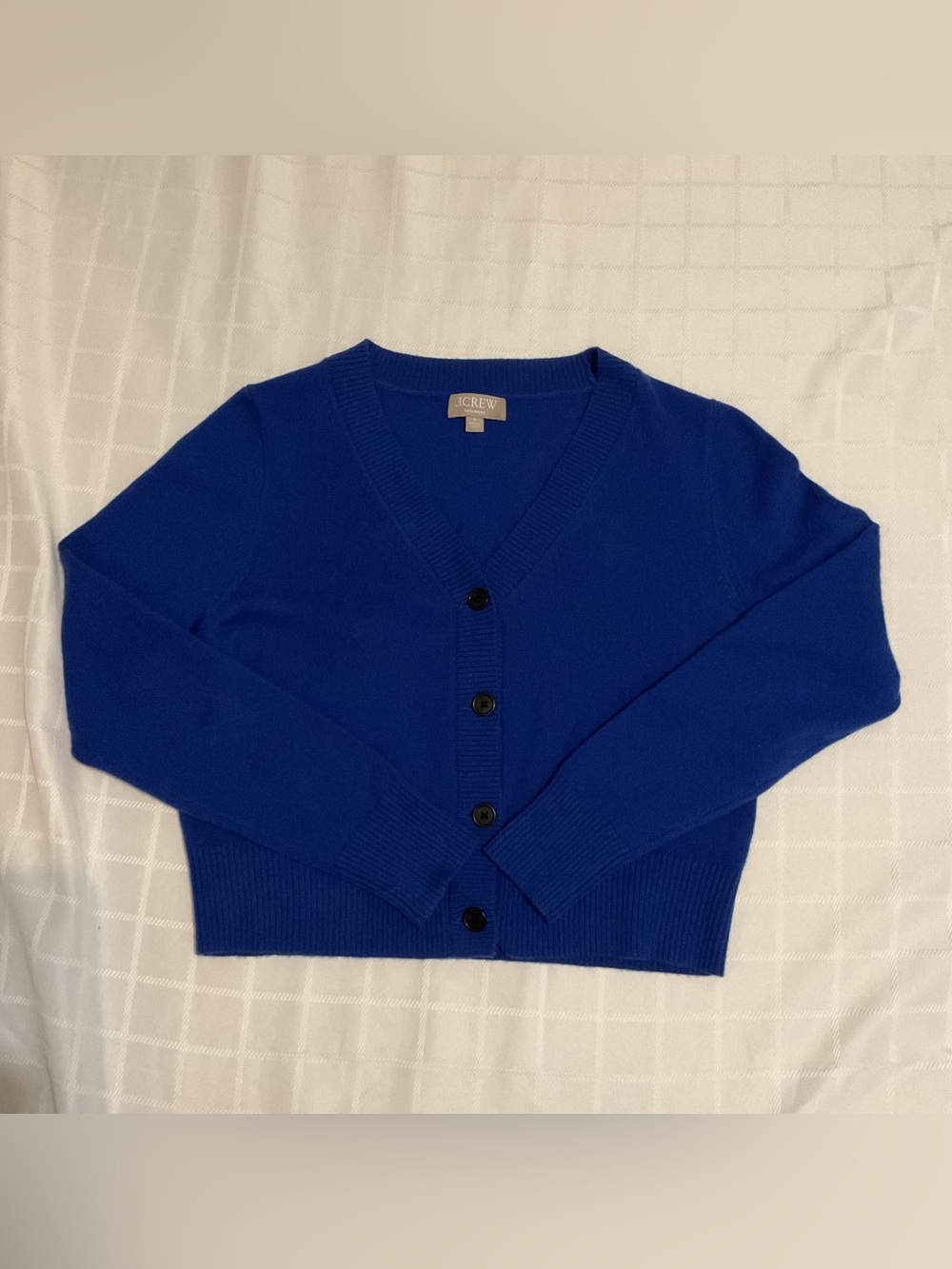 J. Crew 100% Cashmere Lightweight Luxury Cobalt Blue Cropped Cardigan Sweater M - Picture 10 of 16